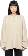 Totême Off-white Ribbed Polo In 070 Macadamia