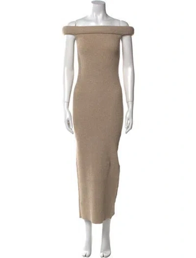 Pre-owned Totême Off-shoulder Roll Knit Midi Length Dress In Neutrals