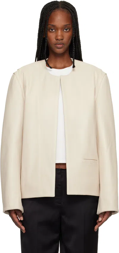 Totême Off-white Minimal Leather Biker Jacket In Gray