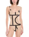 Totême Beige Stretch Jersey Monogram One-piece Swimsuit In Brown