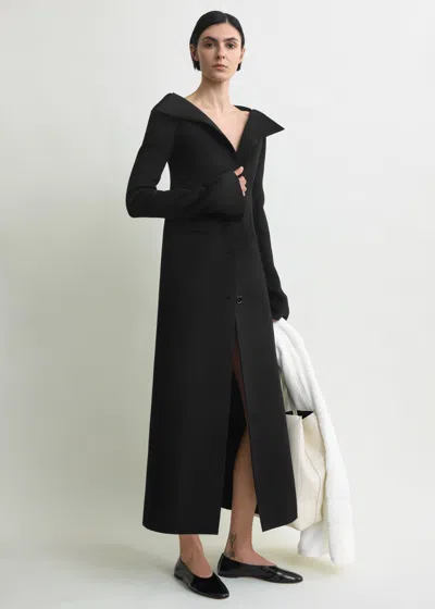 Totême Open Collar Wool Coat Black