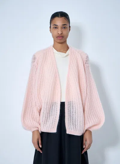 Totême Open-knit Mohair-blend Cardigan In Pink