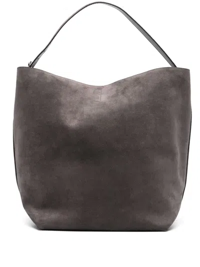 Totême Open-top Suede Tote Bag In Grey