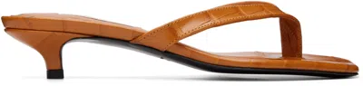 Totême Orange Croco-embossed Flip Flop Heeled Sandals In Brown