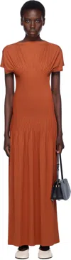 Totême Pleated Stretch-jersey Maxi Dress In Orange