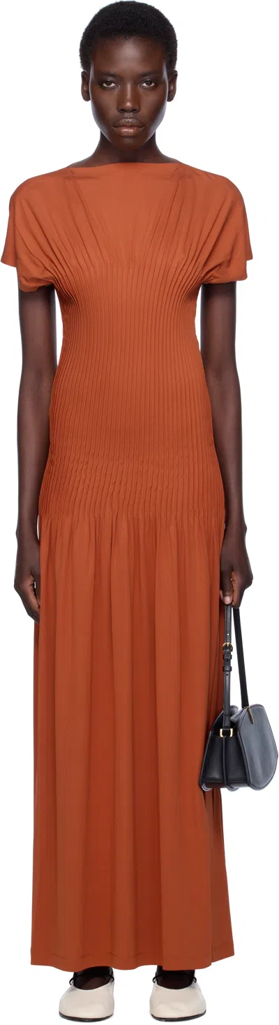 Totême Orange Knife-pleated Jersey Maxi Dress