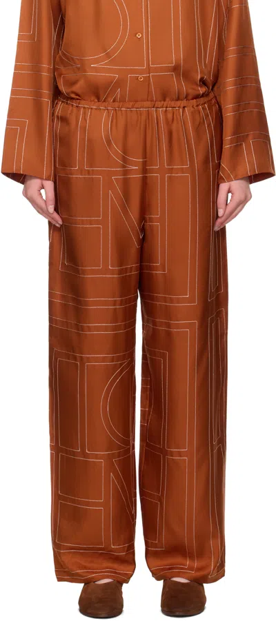 Totême Womens Contrast-stitch Silk Pyjama-style Bottoms Terracotta In Orange