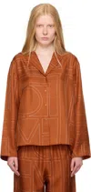 Totême Women's Monogram Silk Pajama-inspired Button-front Shirt In Brown
