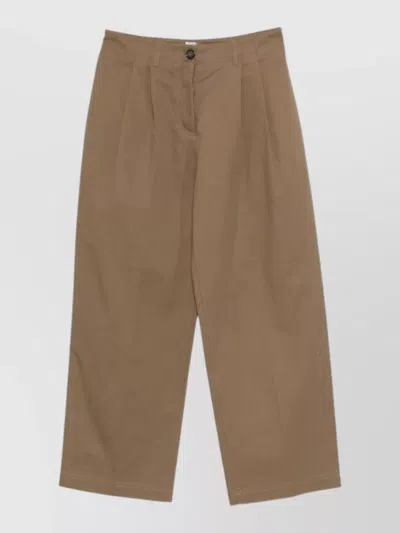 Totême Organic Cotton Trousers Pleated Front Wide Leg In Brown