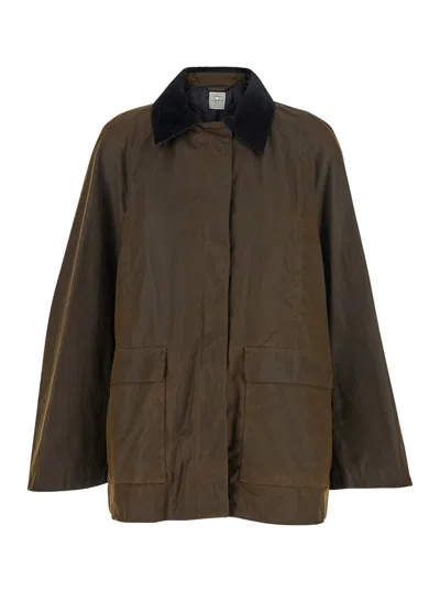 Totême Toteme Organic Cotton With Corduroy Collar Coat In Brown