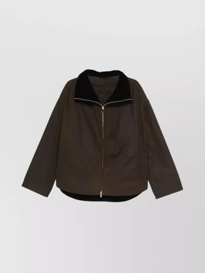 Totême Organic Cotton Zip Up Jacket In Brown