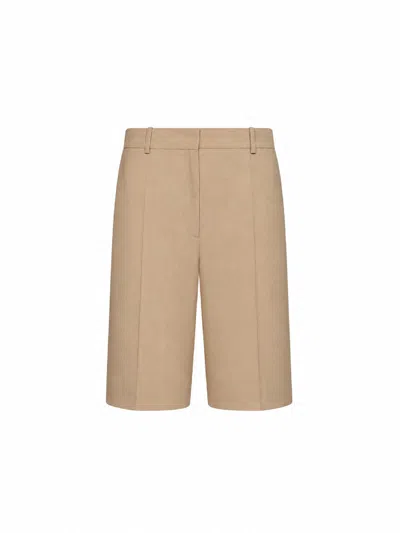 Totême Overcast Beige Wool Blend Wide Tailored Shorts