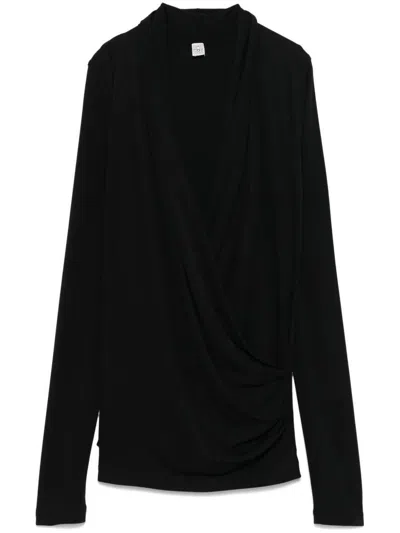 Totême Toteme Overlapped Jersey Top In Black