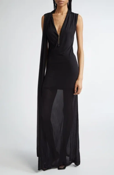 Totême Toteme Overlapped Scarf Sheer Stretch Jersey Maxi Dress In Black
