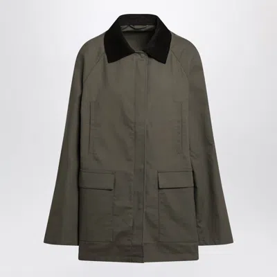 Totême Brown Oversized Jacket With Contrasting Collar And Functional Pockets In Green