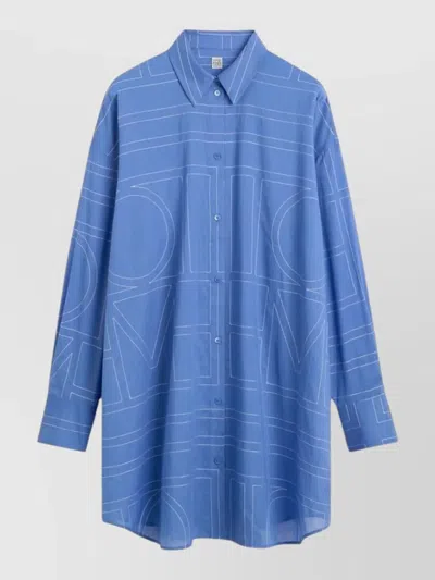 Totême Oversized Cotton Blend Shirt Geometric Pattern In Blue
