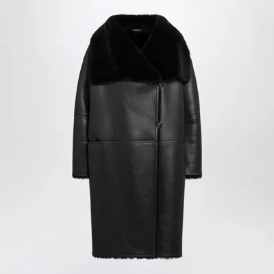 Totême Toteme Oversized Dark Brown Sheepskin Coat In Black