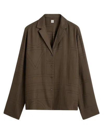 Totême Toteme Oversized Modal Shirt With Logo Print And V-neck For Women In Brown