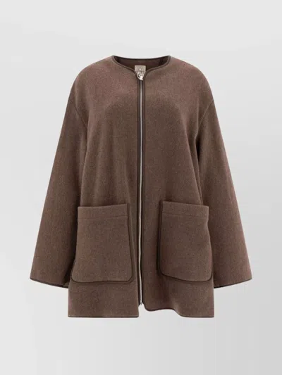 Totême Women's Oak Melange Wool Felt Jacket With Zip Loose Fit In Multicolor