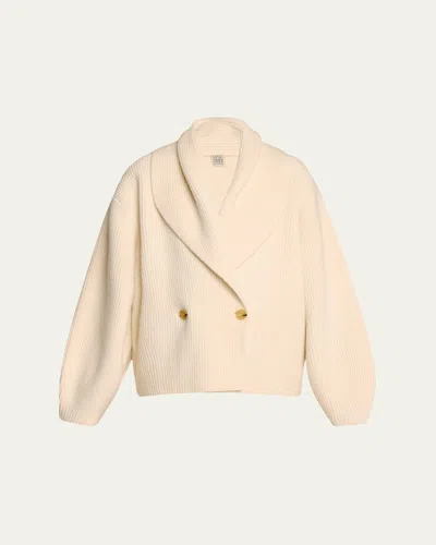 Totême Oversized Shawl Double-breasted Wool Cardigan In Open White