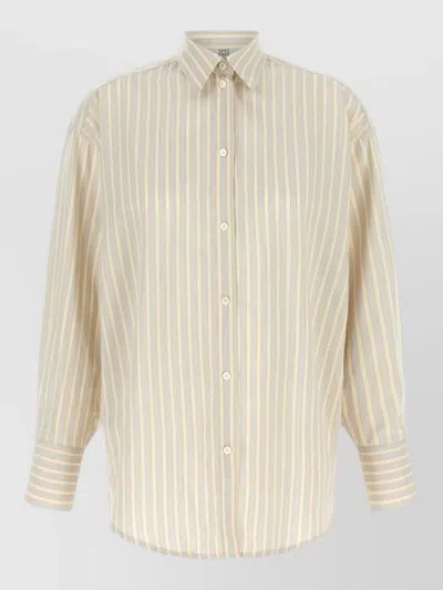 Totême Oversized Shirt Vertical Stripes Point Collar In Neutral