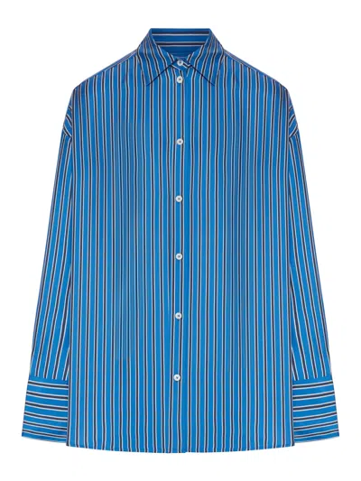 Totême Oversized Striped Silk-twill Shirt In Blue