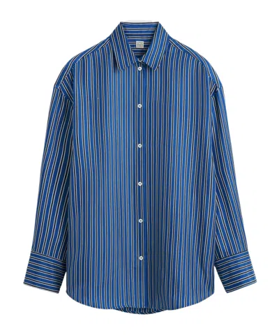 Totême Toteme Oversize Stripe Silk Button-up Shirt In Multi
