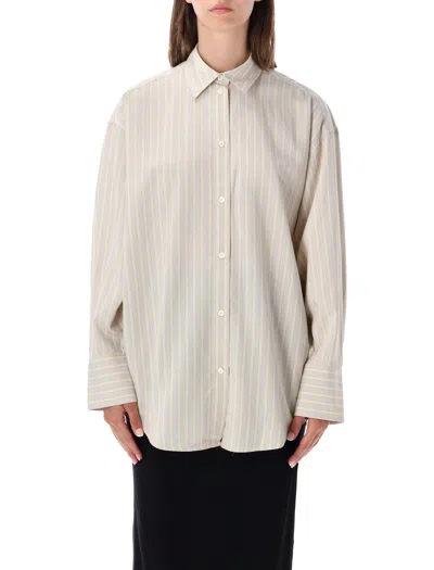 Totême Toteme Oversized Striped Shirt With Silk Blend And Mother-of-pearl Buttons In Neutral