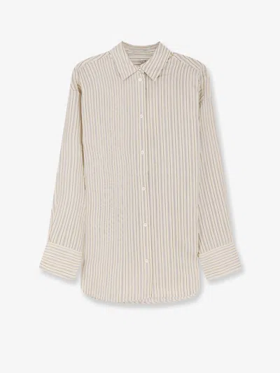 Totême Oversized Striped Silk Shirt In Neutral