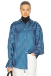Totême Toteme Oversize Stripe Silk Button-up Shirt In Blue