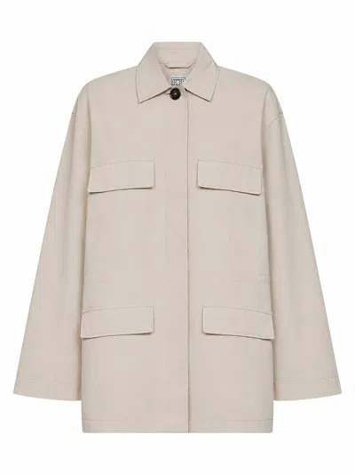 Totême Oyster Cotton Blend Drawstring Utility Jacket In Neutral