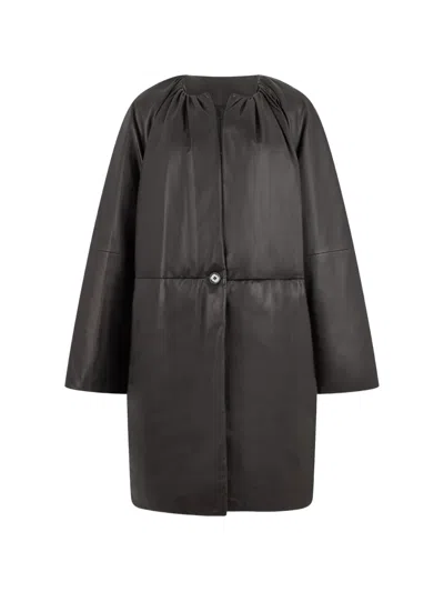 Totême Padded Leather Coat Black In Green