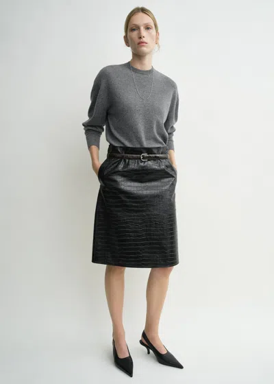 Totême Paneled Croco-embossed Skirt Dark Brown