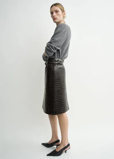 Totême Paneled Croco-embossed Skirt Dark Brown In Gray