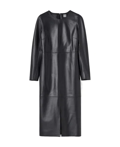 Totême Panelled Leather Midi Dress In Black