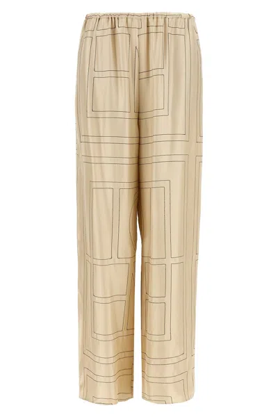 Totême Monogram Silk Straight-leg Ankle Pajama Pants In Brown