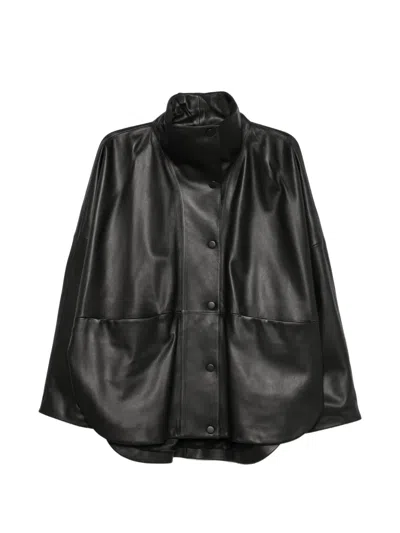Totême Parachute Leather Jacket In Black