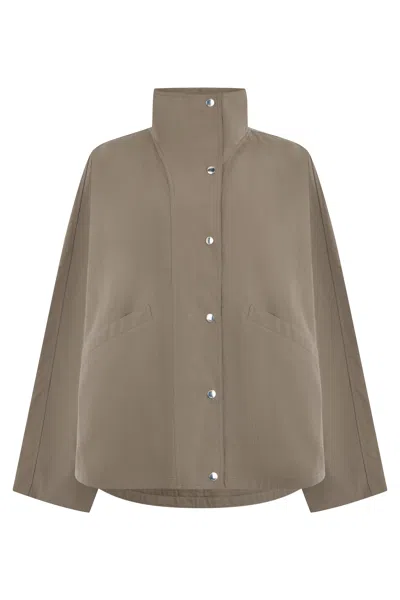 Totême Parachute Windbreaker Jacket With Button Front And High Collar In Brown