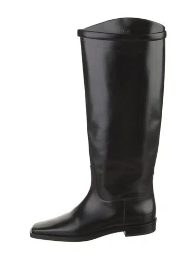 Pre-owned Totême Patent Leather Leather Trim Embellishment Riding Boots In Black