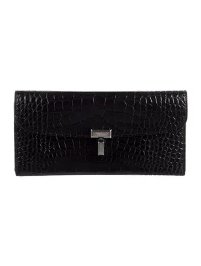 Pre-owned Totême Patent Leather Printed Continental Wallet In Black