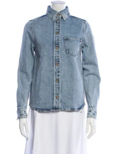 Pre-owned Totême Petite Denim Shirt Long Sleeve Button-up Top W/ Tags In Blue