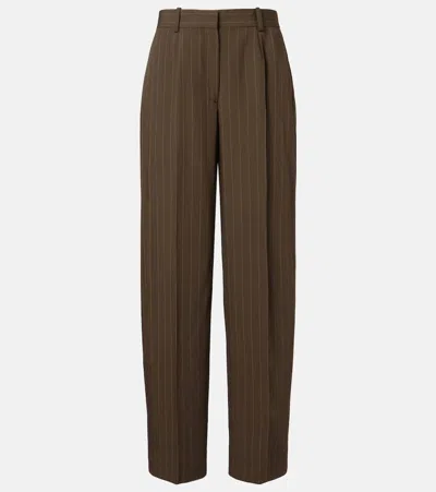 Totême Pinstripe Straight Trousers In Green