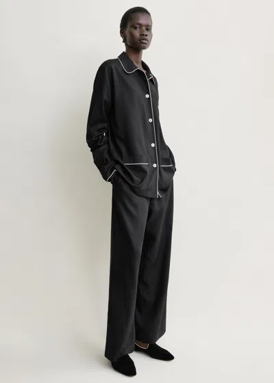 Totême Piped Silk Pj Top In Black