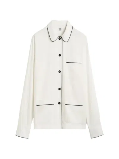 Totême Piped-trim Silk Shirt In White