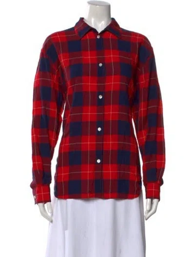 Pre-owned Totême Plaid Print Long Sleeve Button-up Top In Red