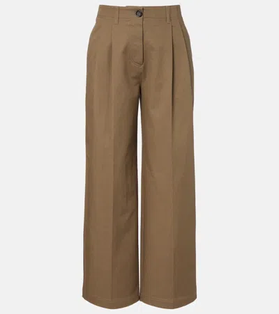 Totême Pleated Cotton-twill Wide-leg Pants In Brown