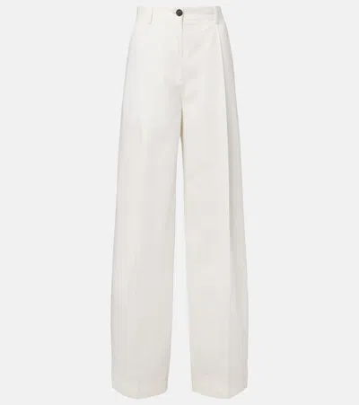 Totême Pleated Cotton Wide-leg Trousers In White