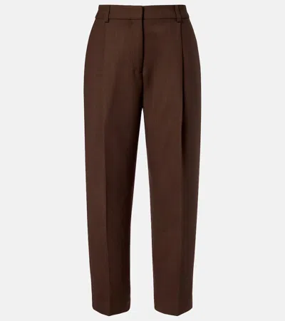 Totême Pleated Cropped Straight Pants In Brown
