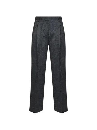 Totême Pleated Herringbone-pattern Trousers In Gray
