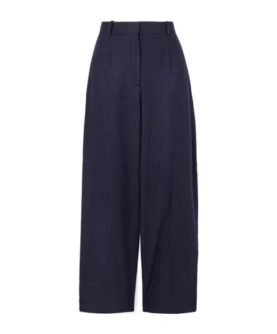 Totême Pleated Flannel Wide-leg Pants In Blue